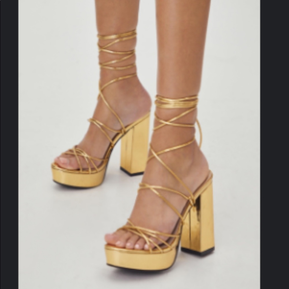 Gold Metallic platform strappy heels
